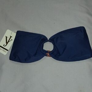 Joan Vass Strapless Navy Swimwear Top Medium NWT